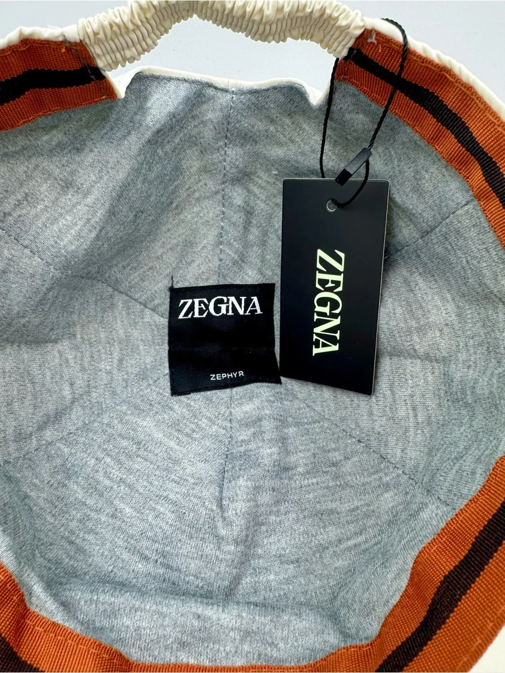 Zegna Zephyr Baseball Cap White Cream Orange Stripe Men’s Hat NWT
